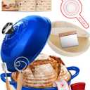 Dutch Oven Bread Baking Pot with Lid 6QT Enameled Cast Iron Oven, Gradient Blue Design & Complete Sourdough Kit (Banneton Basket, Dough Tools, Silicone Sling) for Artisan Bread Making