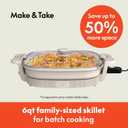 bella Make & Take XL Electric Skillet, Fits-anywhere kitchenware, EverGood Ceramic Coating, Adjustable Temperature & Dishwasher-Safe Tempered Glass Lid, Cast Aluminum Base, 1200 Watt, Oatmilk