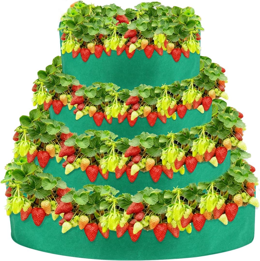 4 Tiered Fabric Strawberry Planter 36 28 20 12 inch Strawberry Tower Planter Stackable Planters Strawberry Grow Kit(Green)