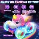 Lehoo Castle Remote Control Car for Girls 360 Rotating, Unicorn Monster Truck with Light & Music, 4WD All Terrain RC Stunt Car Rechargeable, 2.4GHz RC Truck for 3 4 5 6 7 8 Girls Birthday Gift