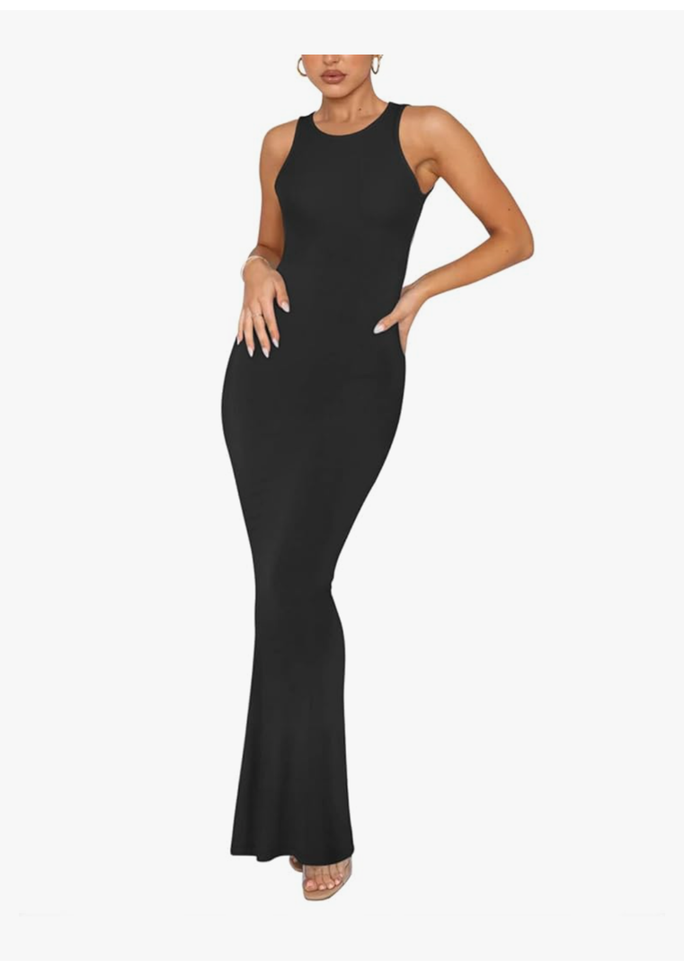 REORIA Women's Basic Summer Sexy Lounge Tank Long Dress Elegant Sleeveless Halter Neck Bodycon Maxi Dresses Size S
