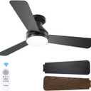 Amico Ceiling Fans with Lights, 42 inch Low Profile Ceiling Fan with Light and Remote Control, Flush Mount, Reversible, 3CCT, Dimmable, Noiseless, Black Ceiling Fan for Bedroom, Indoor/Outdoor Use