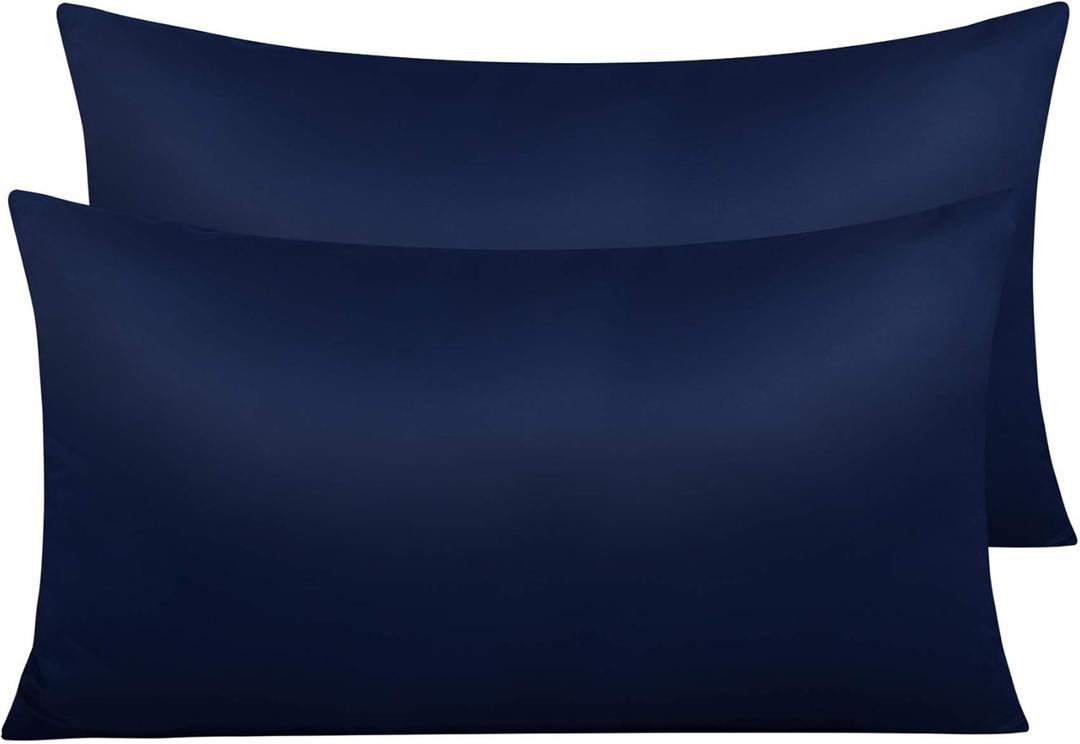NTBAY Zippered Satin Pillow Cases for Hair and Skin, Luxury King Hidden Zipper Pillowcases Set of 2, 20x36 Inches, Navy Blue