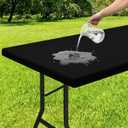 Smiry Rectangle Tablecloth, Elastic Fitted Flannel Backed Vinyl Tablecloths for 6ft Folding Tables, Waterproof Wipeable Table Covers for Indoor, Outdoor, Picnic and Camping (Black, 36"x72")