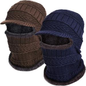 Syhood Knitted Balaclava Beanie Hat Winter Neck Warmer Ski Face Cover Neck Gaiter (Navy Blue, Brown)