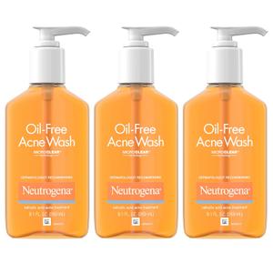 Neutrogena Oil-Free Acne Wash, Acne Fighting Facial Cleanser with Salicylic Acid Medicine, Acne Treatment for Face, Non-Comedogenic, Residue-Free, 9.1 fl oz Pump Bottles, 3 Pack