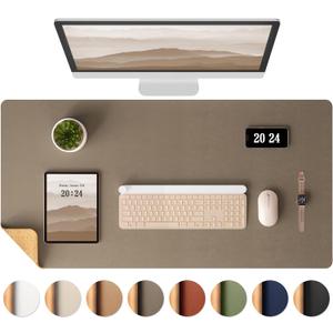 Aothia Dual-Sided Desk Pad - Leather Desk Mat, Natural Cork Desk Pad Protector, Large Mouse Pad for Desk, Waterproof Desk Blotter Pad, Desk Writing Pad for Office Work/Home, Coffee (35.4" x 15.7")
