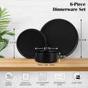 E-far 6-Piece Stoneware Dinnerware Sets, Black Plates and Bowls Set for 2, Kitchen Modern Dishes Set for Everyday & Formal, Chip and Scratch Resistant, Microwave & Dishwasher Safe, Matte Black