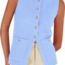 PRETTYGARDEN Women's 2026 Spring Sweater Vest Sleeveless Button Down Knit Cardigan Tank Tops Summer Business Casual Outfits (Blue, M)