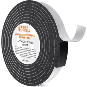 1/4in x 1in Weather Stripping Foam Insulation Tape, Doors, Windows, Sliding Door, A/C, Soundproofing, Draft Stopper, Shock Absorption (1/4" T x 1" W x 15 Ft L)
