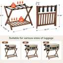 Oakvivo Fully Assembled Walnut Luggage Racks Set of 2, Bamboo Luggage Rack Stand for Guest Room, 5 Nylon Straps, 26.77" Folding Suitcase Stand with Storage Shelf for Bedroom Hotel, Holds up to 165 Lbs