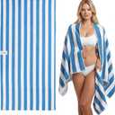 JOYMOOP Large Beach Towel with Storage Bag-3 PCS, 70 x 35.4 Highly Absorbent Cabana Stripe Beach Towel, Quick Dry Beach Towel, Sand Free & Lightweight Towel Set, Blue & White
