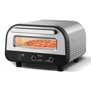 Upgraded indoor Pizza Oven 12 Inch Electric Countertop Pizza Oven with 6 Mode Heats up to 840F Pizza Maker Pizza Cooker for Home Kitchen, Restaurants, Parties - Stainless Steel, 1700W