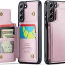 Vinich for Samsung Galaxy S21 FE Wallet Case with Card Holder, RFID Blocking Credit Slots Kickstand Shockproof Phone Cover Fit for Galaxy S21 FE 6.4" Rose Gold (Pink)