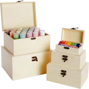 Juvale 5 Pack Unfinished Wooden Boxes with Hinged Lids Arts and Crafts, Wood Storage Boxes to Paint (Natural, 5 Assorted Sizes)