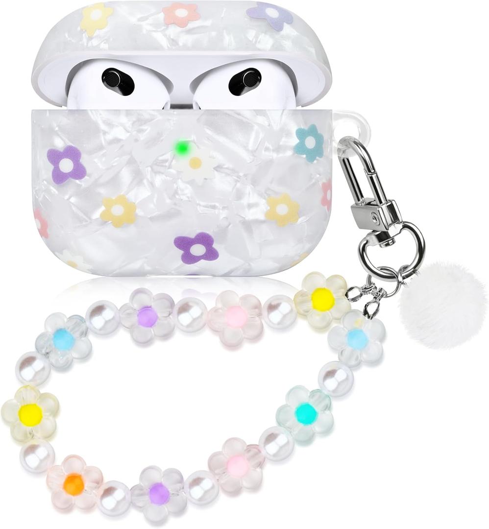 2 x Flower Case for Airpods 3 Lovely Floral Aesthetic Cover Compatible with Air Pods 3rd Generation (2021) Shell for Girls