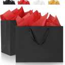 Argivean Extra Large Black Gift Bags: 2pcs 16x6x12 Inch Gift Bags With Handle For Birthday Wedding Party Business (With Red Tissue Paper)