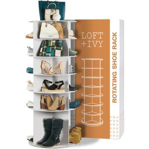 LOFT + IVY 7 Tier Rotating Shoe Rack Tower  360 Spinning Storage Organizer, Modern Round Shoe Carousel for Closet, Entryway, Bedroom  Space Saving Rotating Lazy Susan Storage Tower (Off White)
