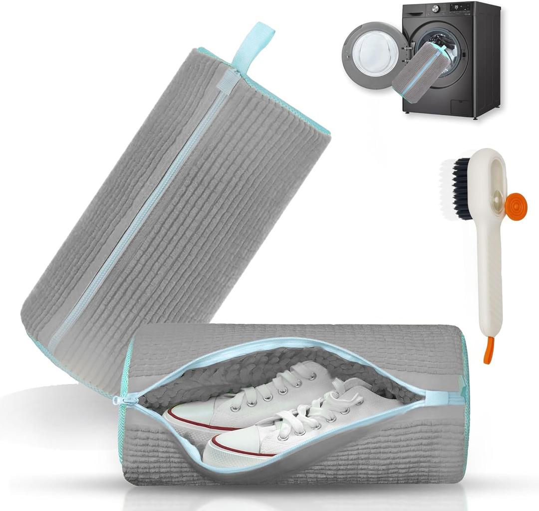 Shoe Washing Machine Bag -2Pcs Reusable Laundry Shoe Bag for Washer & Dryer, Durable Shoe Bag for Washing Machine, Fits All Shoe Types & Sizes,Grey,14.8 x 7.4inches