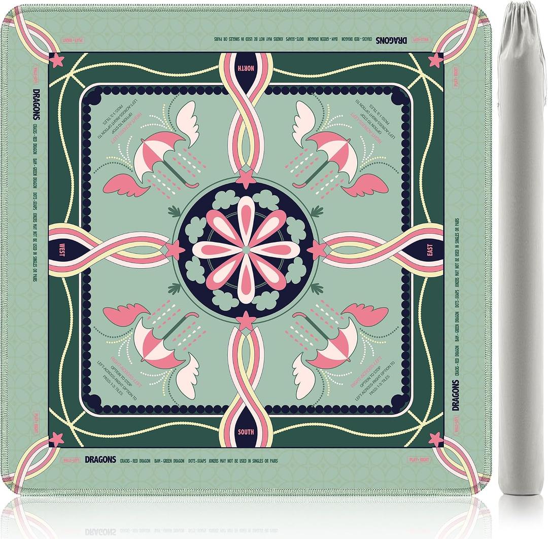 Mahjong Mat, 31.5x31.5 Inches Mahjong mat for Table, Anti-Slip Noise Reduction Waterproof Easy Clean, Foldable No Creases mah jongg Mat with Bag & Rules for American Mahjong & Board Games, 31.5x31.5