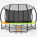 Trampoline Outdoor 12FT 14FT, Recreational Trampolines with Enclosure Net and Ladder, ASTM Approved for Kids and Adults, with Additional 8 Stabilizer Bars and Anti-Rust Coated Galvanized Frame