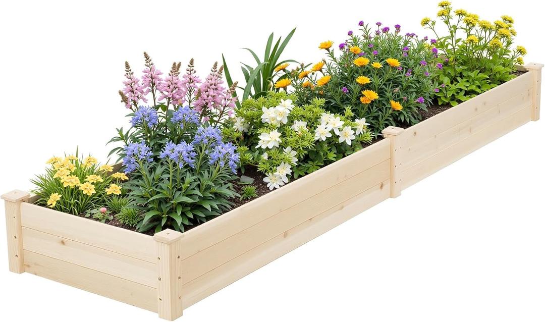 Incbruce 95x24x10 in Wooden Raised Garden Bed Planter, Bolt Assembly Elevated Flower Bed Boxes Kit for Vegetable Flower Gardening, Natural (8FT)