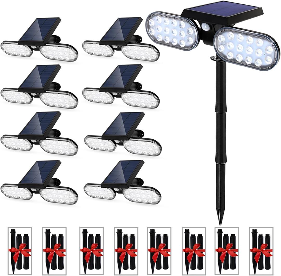 EMANER Motion Lights Solar Powered, Outdoor Solar Flood Lights, Stay On or Motion On/Off, Dusk to Dawn Security Solar Light, Landscape Spotlights for Garden Backyard Path, 8-Pack