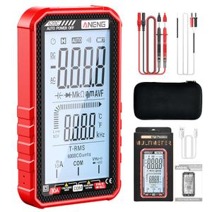 Digital Multimeter Tester, Smart Multimeter with Auto Ranging Digital Voltmeter Measures Voltage Current Resistance Continuity Capacitance Temperature for Electricians,DIY (620C Red)