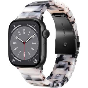 V.R.HOPE Apple Watch Band for Series 11/10/9/8/7 38mm 40mm 41mm 42mm Fashion Lightweight Resin Dressy Strap for Women Bracelet Compatible with iWatch Series 6/5/4/3/2/1/SE (Black Floral)