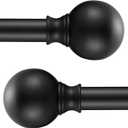 Industrial Iron Curtain Rods, 72-144" Matte Black 2 Pack, Ball Finials, Outdoor Farmhouse Style, Room Divider