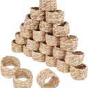 SHEUTSAN Woven Water Hyacinth Napkin Rings, Braided Design, 1.96 x 1.37 Inch, Set of 24, Farmhouse Style