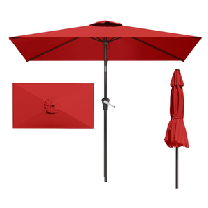 Patio Kingdom 6.5' x 10' Rectangular Patio Umbrella Large Outdoor Market Umbrella w/UV Protection, Push Button Tilt and Crank Lift, Rectangle Table Umbrella for Garden, Deck, Pool, Patio, Red
