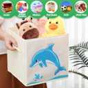 Kigley 6 Pcs Collapsible Cube Storage Bins Kids Foldable Storage Cube Organizer Fabric Toy Box Decorative Kids with Handles for Home Nursery Bedroom, 10.6 x 10.6 Inch(Vivid Animal)