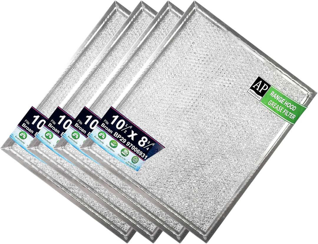 4X Stove Hood Vent Filter 10.5" x 8.75" 97006931 Compatible with Broan Range Hood Filter Replacement BP29 - Fit's Nutone Kitchen Exhaust Fan - Blocks Grease & Filters Over Oven Air