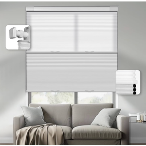 HOTSOON No Drill No Tools Blackout Cellular Shades Cordless Easy Install Honeycomb Blinds Thermal Insulated Noise Reduction Blinds for Indoor Windows,Light Filtering-White,30.5" W x 64" H