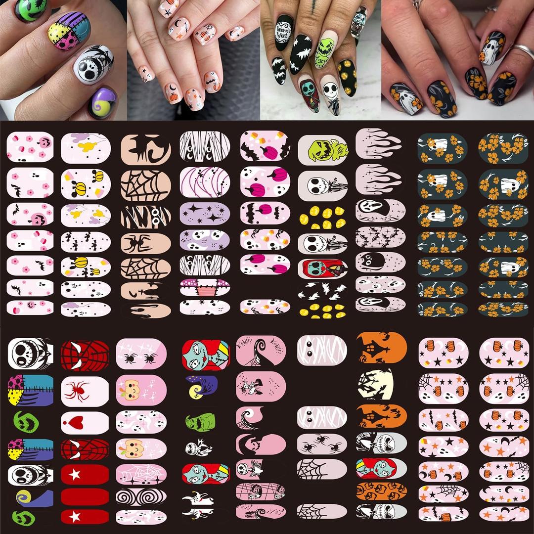 3 x 16 Sheets Halloween Nail Wraps Nail Art Stickers Decals Self-Adhesive Nail Decorations with Little Ghost Bats Pumpkin Spider Designs Acrylic Supplies for Women DIY Art Decoration (Halloween Style 3)