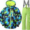 WOWULOVELY Big Boy's 2-Piece Colorblock Snow Pants and Jacket Snowsuit Ski Suit (Fygkz)