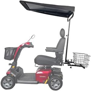 Sunshade Canopy Accessory Bundle for Mobility Scooters – Includes Universal Canopy, Large Rear Storage Basket & Multi-Accessory Mount – Shade, Storage & Versatility On The Go (Black)