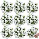 Zeyune 8 Pack 12 Inch Wedding Artificial Mini Rose Bouquet White Silk Flowers Bunches Bulk Fake for Valentine Wedding Bridal Home Office Garden Parties Decoration