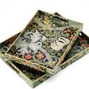 2 Pcs Serving Trays with Handles, Plastic Tray for Ottoman Coffee Table William Morris Decorative Large Rectangular Tray for Serving Living Room Home Tea Coffee Table Decor(Green,Gold Lily)