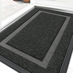 OLANLY Front Door Mat Indoor Outdoor Entrance, Waterproof All-Season, All-Weather Doormat, Sturdy Natural Rubber, Fade Resistant, Low Profile, Easy Clean Patio Porch Entryway Mat, 29.5x17, Dark Grey