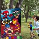 Superhero Themed Toss Games Banner with 6 Bean Bags-Fun Superhero Indoor Outdoor Throwing Game Party Supplies for Kids in Family Games, Superhero Themed Party, Carnival Games (Red)