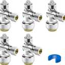 5PCS Angle Stop Valve, 1/2 x 3/8 Inch Compression Angle Water Shut Off Valve, Toilet Faucet Valve, Pushfit 1/4 Turn, No Lead Brass Push to Connect Plumbing Fitting for Copper, CPVC, PE-RT, PEX Pipe