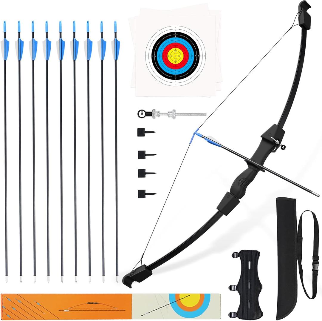 40" Youth Bow and Arrow Set for Kids 8-12 & Teens - Ambidextrous Recurve Archery Gear with Safety Arrows - Toys for Ages 8-13, Backyard Games Gift for Beginner Archers (Black)