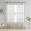 HLC.ME Joyce Floral Decorative Semi Sheer Light Filtering Grommet Window Treatment Curtain Drapery Panels for Bedroom & Living Room - Set of 2 Panels (54 x 84 inches Long, White)