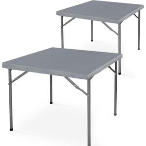 LUSHVIDA 2 Packs Vinyl Card Tablecloth with Flannel Backing 34x34 inch - Waterproof Plastic Picnic Table Cover for Square Folding Table Cloth with Elastic Corners, Light Gray