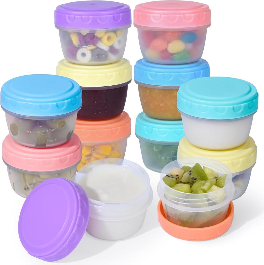 RXRRXR 12 Pack Salad Dressing Containers To Go 2.7 oz Small Condiment with Lids Reusable Bpa-Free Leakproof Dipping Sauce Cups for Snack,Kitchen Storage,Camping,Travel