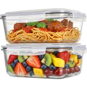 2 Pack 63oz Large Glass Storage Containers with Lids Big Airtight Glass Food Storage Containers for Storing food, vegetables or fruits, BPA Free, Freezer Dishwasher Oven Safe (Gray)