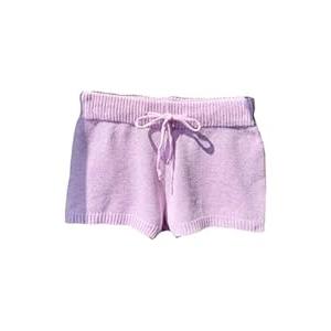 RoseSeek Women's Drawstring Drop Waisted Knit Mini Shorts Y2K Skinny Lounge Shorts Micro Bottoms Violet Purple, Small