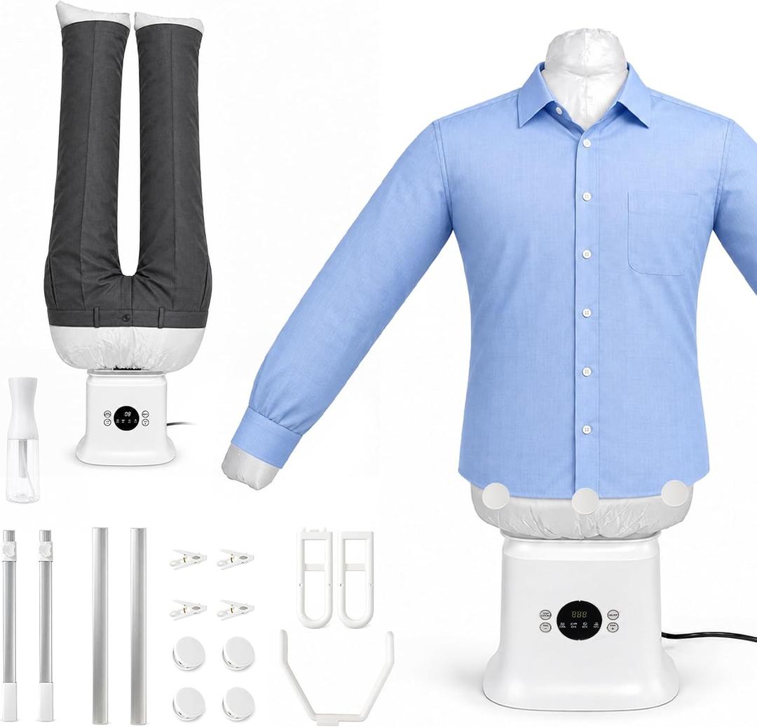 Automatic Ironing Machine for Shirts Pants Shoes, Clothes Dryer
Hot Air Wrinkle Removal,Inflatable Garment Form,60 Min Timer, Adjustable Temperature,Overheat Protection,Free your hands